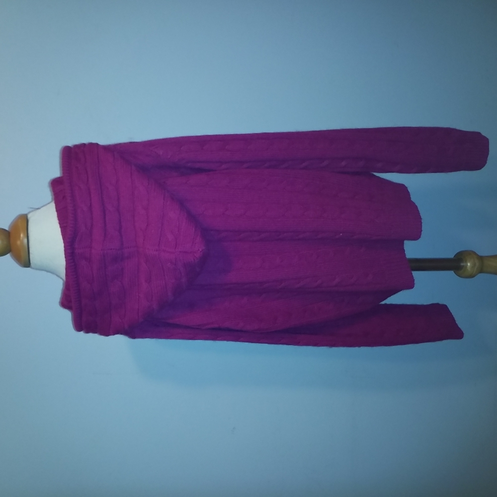 Old Navy SWEATER Jacket Dark Pink Zip Hooded Size L Cable Knit - Picture 4 of 9